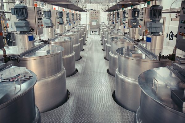 Modern coconut milk cellar with stainless steel tanks